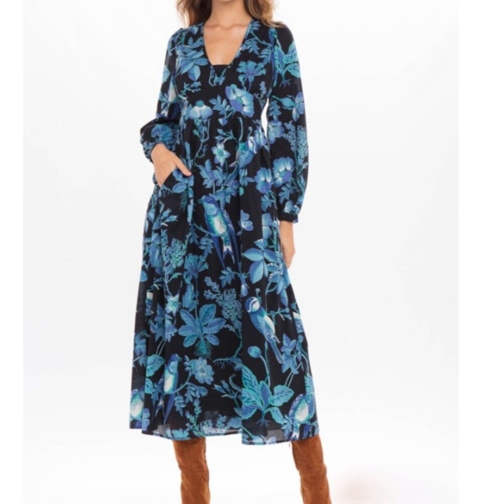 Banjanan Black Maxi Dress with Blue Floral Print